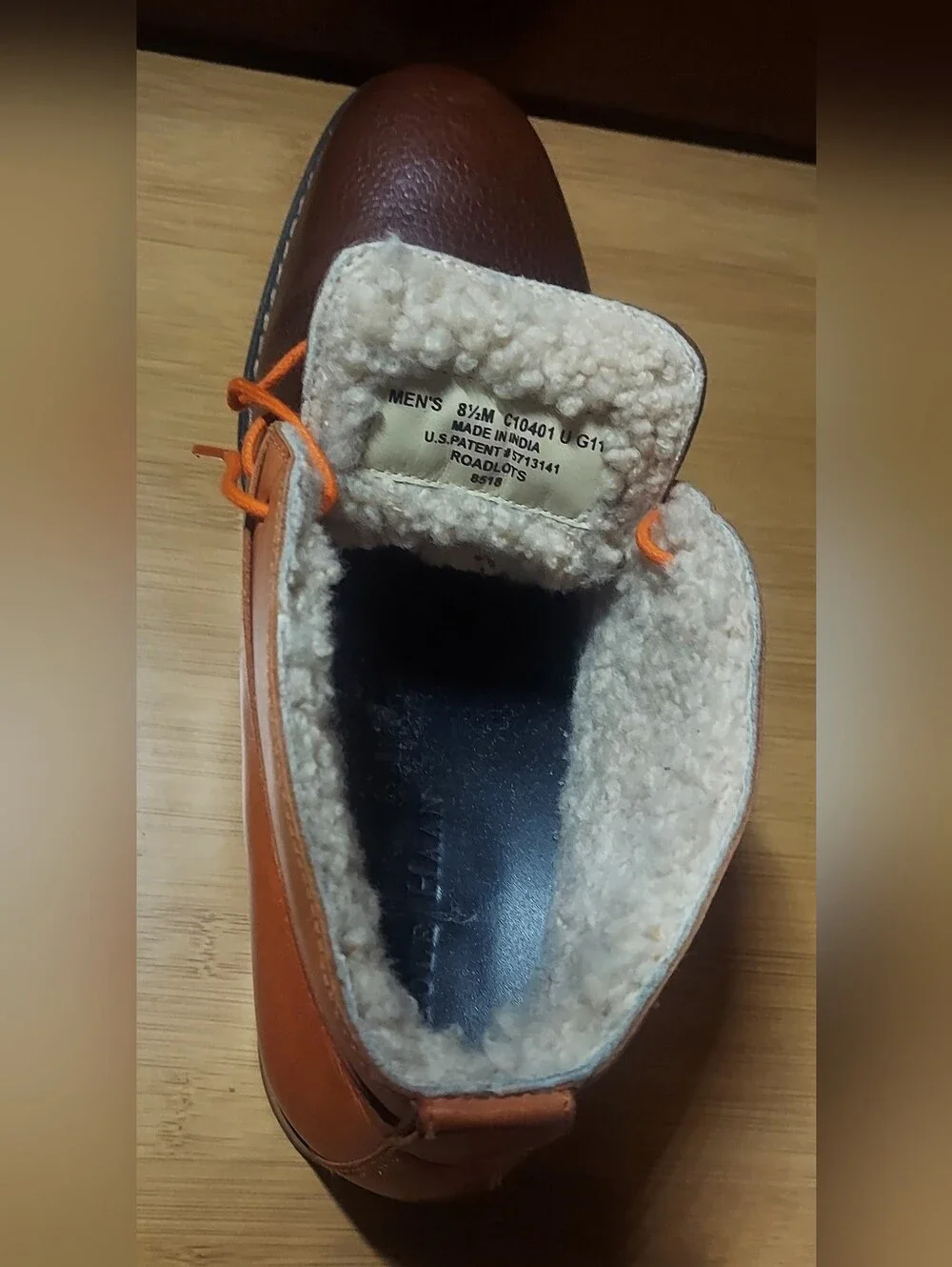 COLE HAAN ROADLOTS C10401 MEN'S BROWN & ORANGE LEATHER FAUX FUR BOOTS SIZE 8.5M